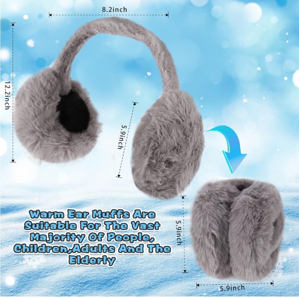 💕 Faux Fur Taupe Foldable Trendy Oversized One Size Earmuffs New - Picture 8 of 10